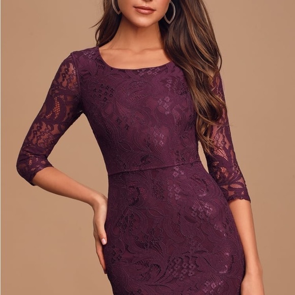 Lulus All For You Dark Purple Lace Bodycon Dress size small - Picture 1 of 4
